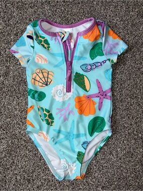 Cat and Jack 18 Months Kids Baby One-Piece Swim Suit - Sea Shell Print Blue